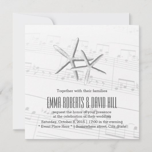 Elegant Paar of Starfish Musical Wedding Kaart (Voorkant)