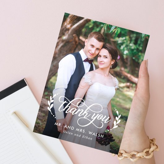 Elegant paar trouwfoto Dank u kaart