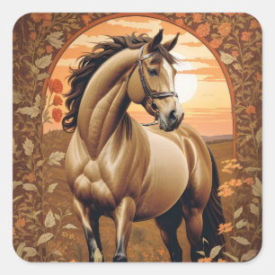 Elegant  paard bij zonsondergang vierkante sticker