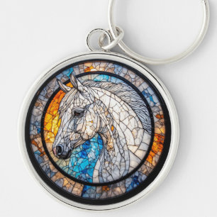 Elegant paard gebrandschilderd portret sleutelhanger