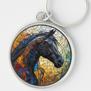 Elegant paard gebrandschilderd portret sleutelhanger