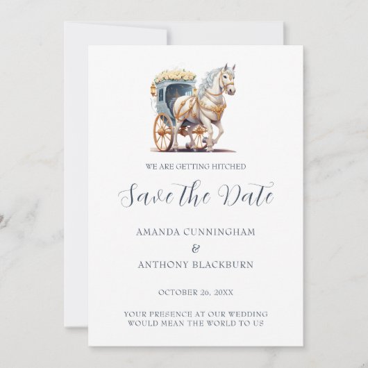 Elegant Paard Getrokken Koets Bruiloft Save The Date (Voorkant)