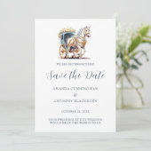 Elegant Paard Getrokken Koets Bruiloft Save The Date (Staand voorkant)