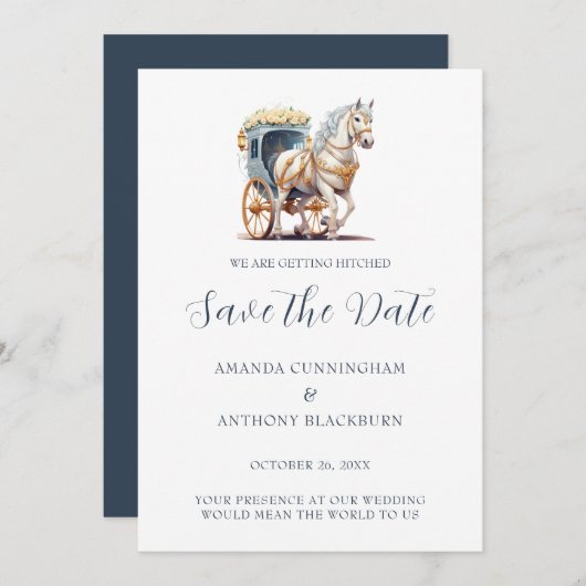 Elegant Paard Getrokken Koets Bruiloft Save The Date (Voorkant / Achterkant)
