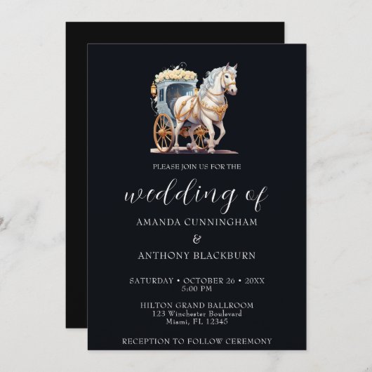 Elegant Paard Getrokken Koets Bruiloft Uitnodiging (Voorkant / Achterkant)