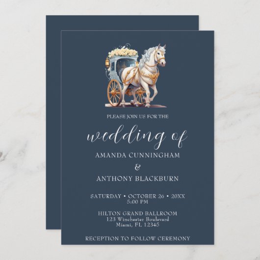 Elegant Paard Getrokken Koets Bruiloft Uitnodiging (Voorkant / Achterkant)