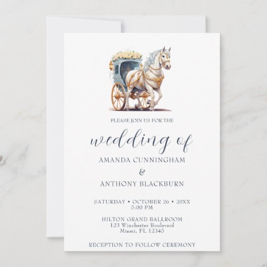 Elegant Paard Getrokken Koets Bruiloft Uitnodiging (Voorkant)