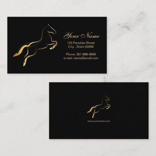 Elegant paard in Gouden Kleur Visitekaartje (Voorkant / Achterkant)