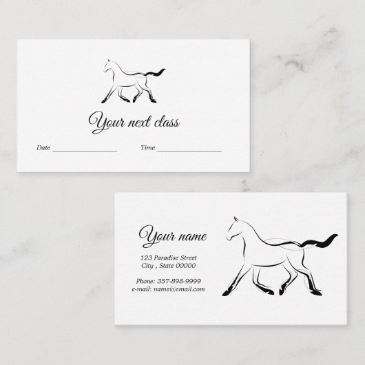 Elegant paard in zwarte kleur afsprakenkaartje (Voorkant / Achterkant)