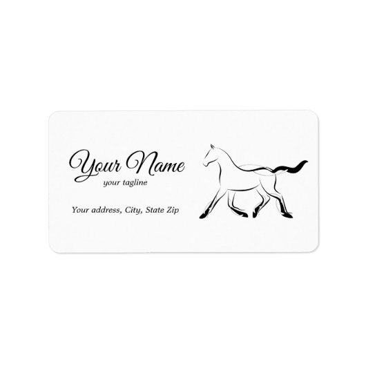 Elegant paard in zwarte kleur etiket (Voorkant)