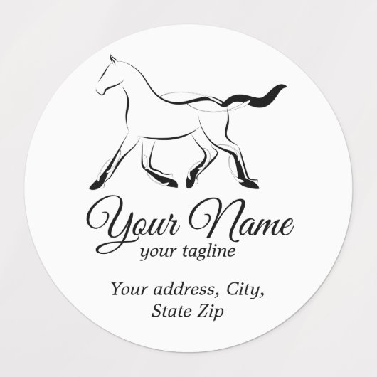 Elegant paard in zwarte kleur labels (Design 2)