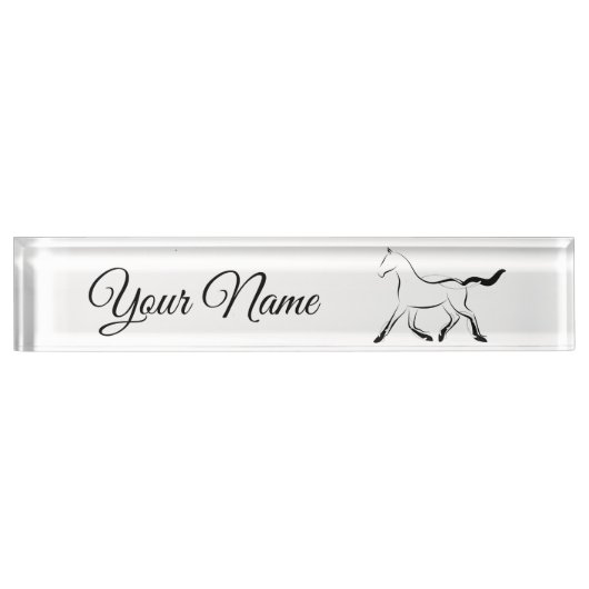 Elegant paard in zwarte kleur naambordje (Voorkant)