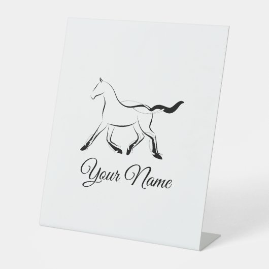 Elegant paard in zwarte kleur reclamebord met voetstuk (Voorkant)