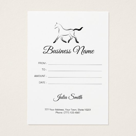 Elegant paard in zwarte kleur visitekaartje (Achterkant)