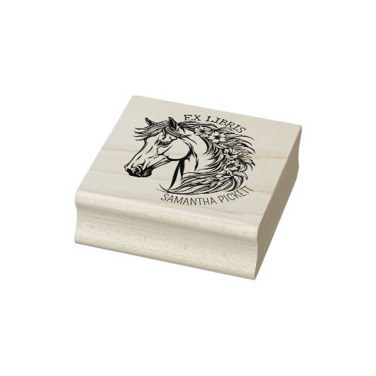 Elegant Paard met Bloemen, Ex Libris Boek Rubberstempel (Stempel)