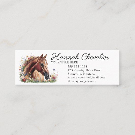 Elegant paard met wilde bloem ruiter mini visitekaartje (Voorkant)