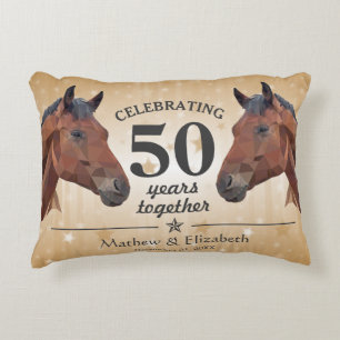 Elegant Paard Op Maat Gemaakt Goud 50ste Trouwdag Decoratief Kussen