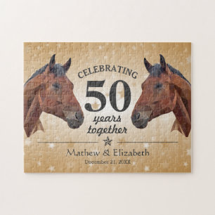 Elegant Paard Op Maat Gemaakt Goud 50ste Trouwdag  Legpuzzel
