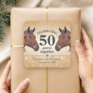 Elegant Paard Op Maat Gemaakt Goud 50ste Trouwdag Vierkante Sticker
