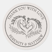 Elegant Paard Trouwen Rustiek Land Dank u Ronde Sticker (Voorkant)