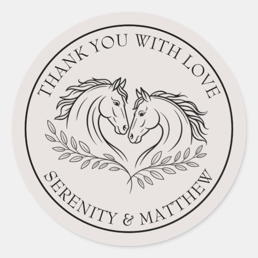 Elegant Paard Trouwen Rustiek Land Dank u Ronde Sticker (Voorkant)