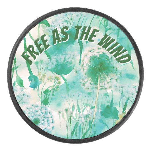 Elegant Paardenbloem Monogram Groen en Wit | Hockey Puck (Voorkant)