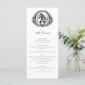 Elegant Paardenpaard Monogram Crest Bruiloft Menu (Staand voorkant)