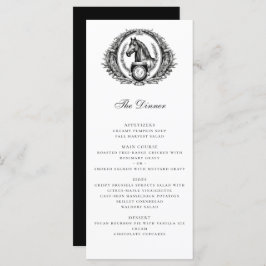 Elegant Paardenpaard Monogram Crest Bruiloft Menu