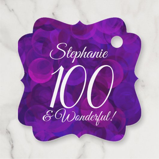 Elegant Paars 100 en geweldige Birthday Party Bedankjes Labels (Achterkant)