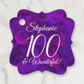 Elegant Paars 100 en geweldige Birthday Party Bedankjes Labels (Voorkant)