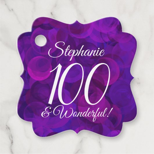 Elegant Paars 100 en geweldige Birthday Party Bedankjes Labels (Voorkant)