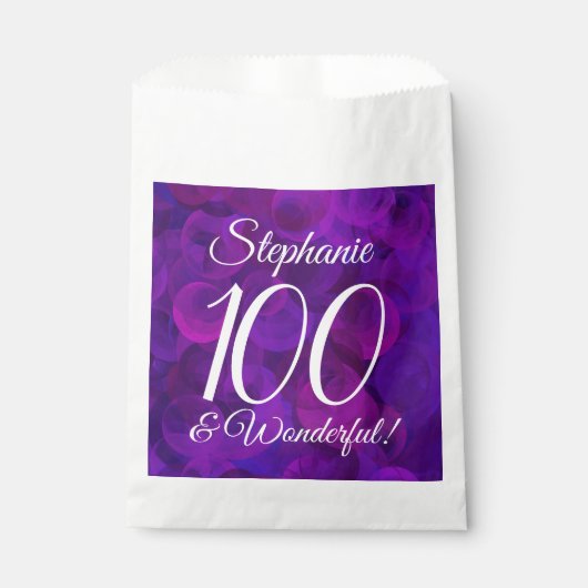 Elegant Paars 100 en geweldige Birthday Party Bedankzakje (Voorkant)