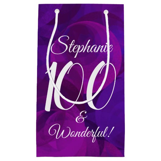 Elegant Paars 100 en geweldige Birthday Party Klein Cadeauzakje (Voorkant)
