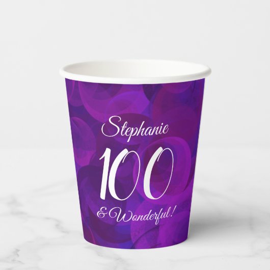 Elegant Paars 100 en geweldige Birthday Party Papieren Bekers (Achterkant)