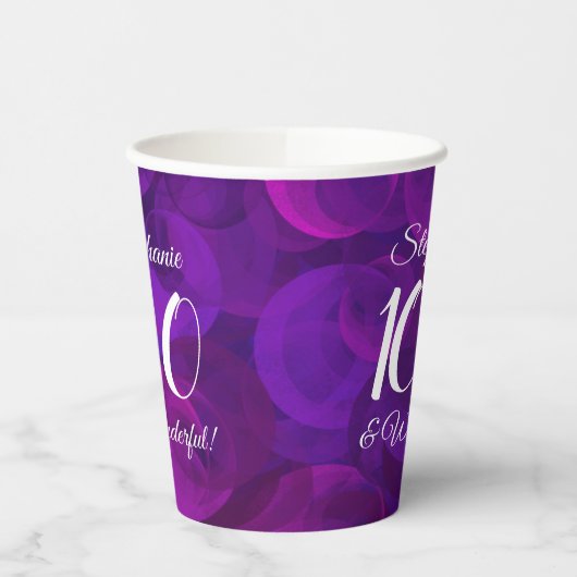 Elegant Paars 100 en geweldige Birthday Party Papieren Bekers (Links)