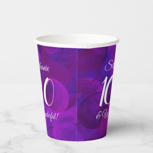 Elegant Paars 100 en geweldige Birthday Party Papieren Bekers (Rechts)