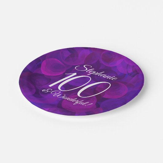 Elegant Paars 100 en geweldige Birthday Party Papieren Bordje (Gekanteld)