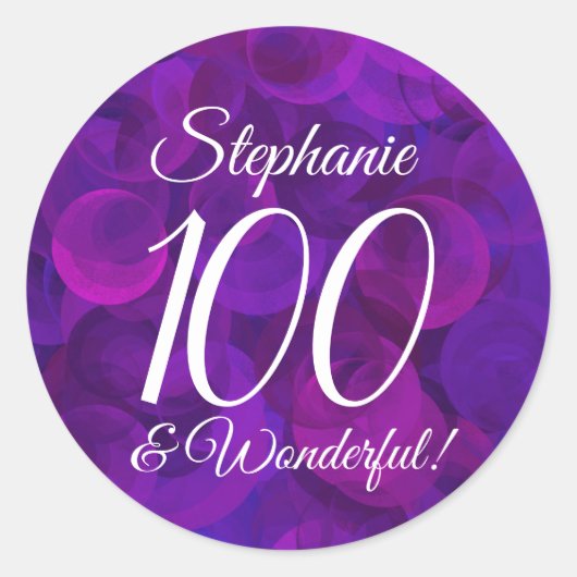 Elegant Paars 100 en Wonderful Birthday Favor Ronde Sticker (Voorkant)