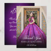 Elegant Paars 15e verjaardag Quinceanera Bedankkaart (Voorkant / Achterkant)