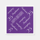 Elegant Paars 25th Birthday Party Name paper Servetten (Voorkant)