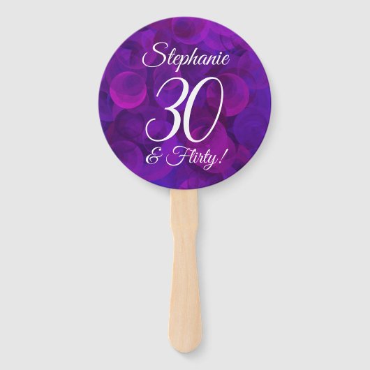 Elegant Paars 30 en Flirty Birthday Hand Fan Handwaaier (Voorkant)