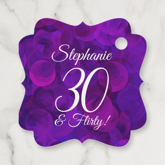 Elegant Paars 30 en Vluchtige verjaardag Bedankjes Labels (Achterkant)