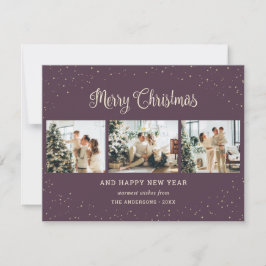 Elegant Paars 3-fotografie met kerstkaarten Feestdagenkaart