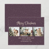 Elegant Paars 3-fotografie met kerstkaarten Feestdagenkaart (Voorkant / Achterkant)