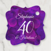 Elegant Paars 40 en Fabulous Birthday Party Bedankjes Labels (Achterkant)