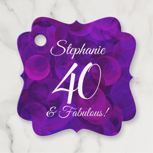 Elegant Paars 40 en Fabulous Birthday Party Bedankjes Labels (Voorkant)