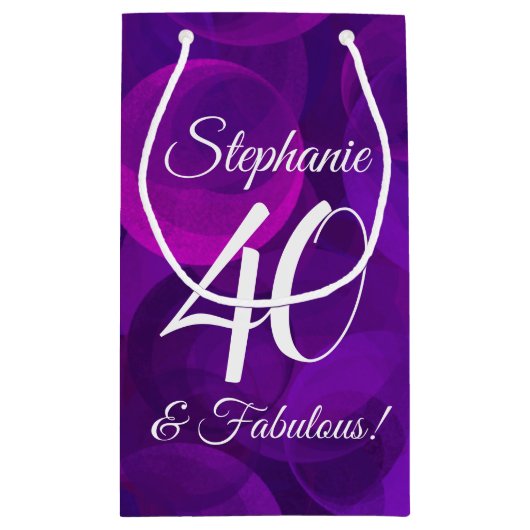 Elegant Paars 40 en Fabulous Birthday Party Klein Cadeauzakje (Achterkant)