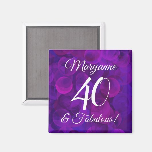 Elegant Paars 40 en Fabulous Birthday Party Magneet (Voorkant / Achterkant)