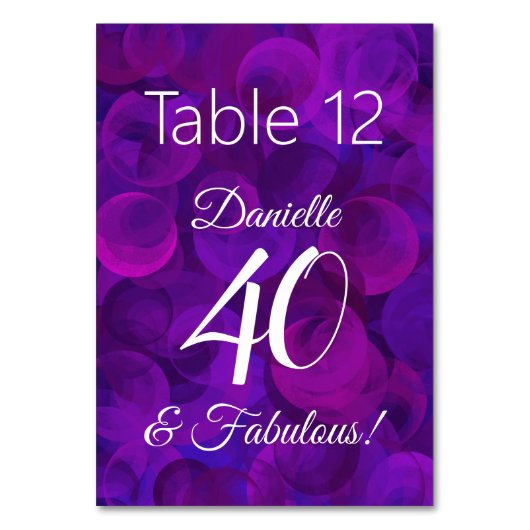 Elegant Paars 40 en Fabulous Birthday Party Name Kaart (Achterkant)