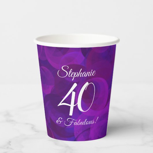 Elegant Paars 40 en Fabulous Birthday Party Papieren Bekers (Achterkant)